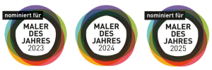 Logos der Auszeichnung Maler des Jahres aus den Jahren 2023, 2024 und 2025